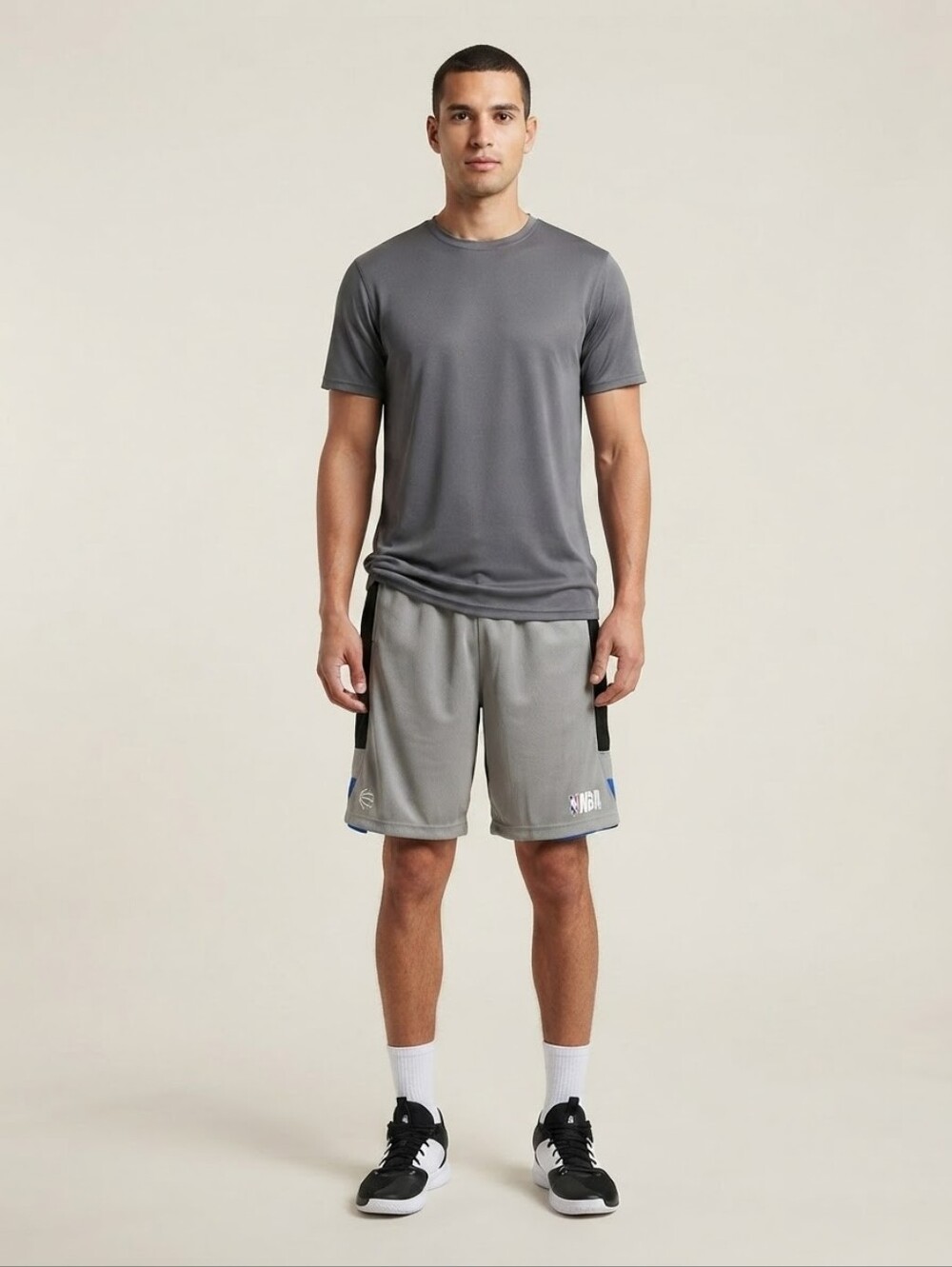 NBA Gray and Black Athletic Shorts with Blue Accents - Picture 1 of 8